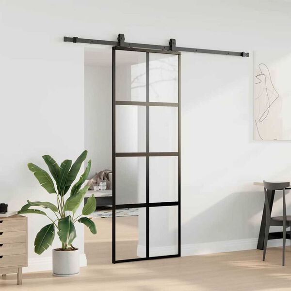 vidaXL Skyved&oslash;r med monteringssett svart 76x205 cm herdet glass