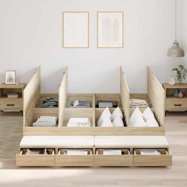 vidaXL Seng med lagring med skuff Sonoma eik 200 cm Konstruert tre