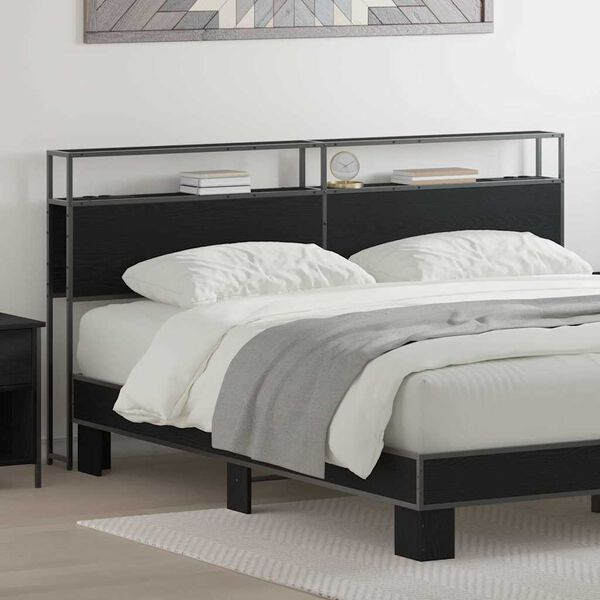 vidaXL Lagringshodegavl med hylle Svart eik 200 cm Konstruert tre