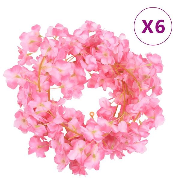 vidaXL Blomsterkranser 6 stk m&oslash;rkelilla 180 cm