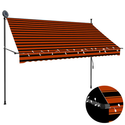 vidaXL Manuell uttrekkbar markise med LED 250 cm oransje og brun