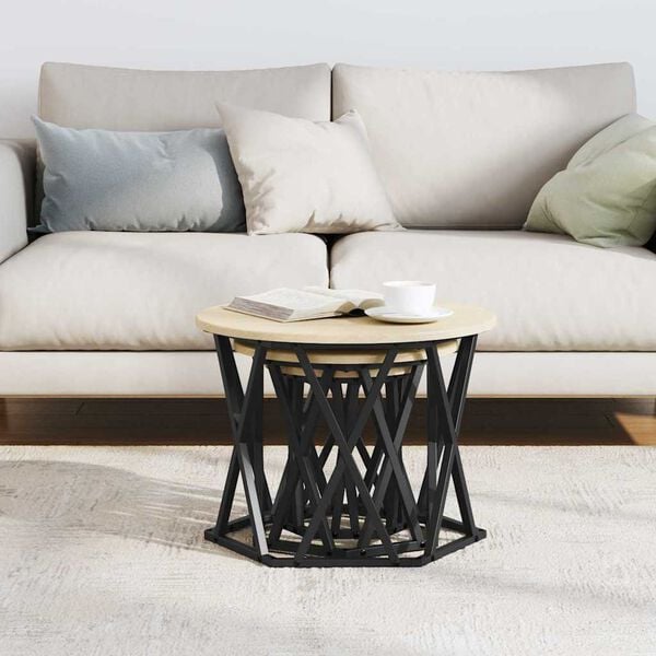 vidaXL Nesting Sidebord 3 pcs Sonoma eik Konstruksjonsvirke og stål