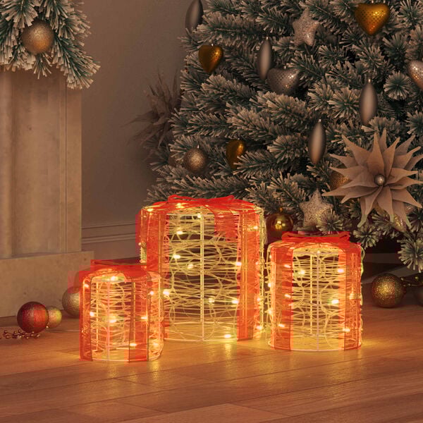 vidaXL Gaveeske Dekorasjon 3 pcs Varmhvit 20 x 20 x 21 cm Akryl