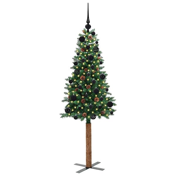 vidaXL Slim juletre med 150 LED gr&oslash;nn 150 cm PVC og Massivt Furu tre