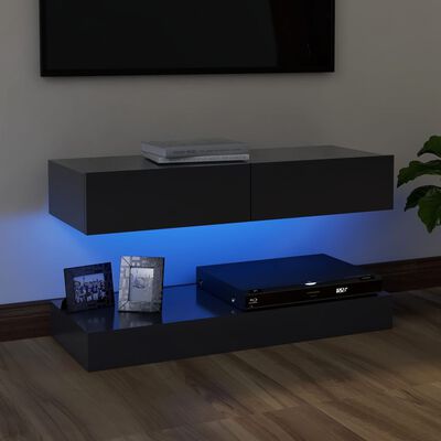 vidaXL TV-benk med LED-lys grå 90x35 cm