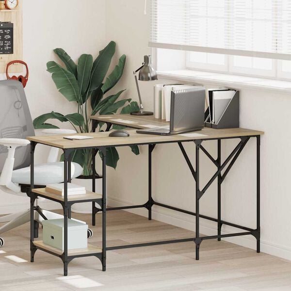 vidaXL Skrivebord sonoma eik 139x139x75 cm konstruert tre