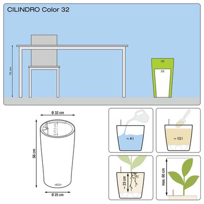 LECHUZA Plantekasse Cilindro Color 32 ALL-IN-ONE hvit 13950