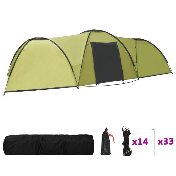 vidaXL Campingtelt igloformet 650x240x190 cm for 8 personer grønn