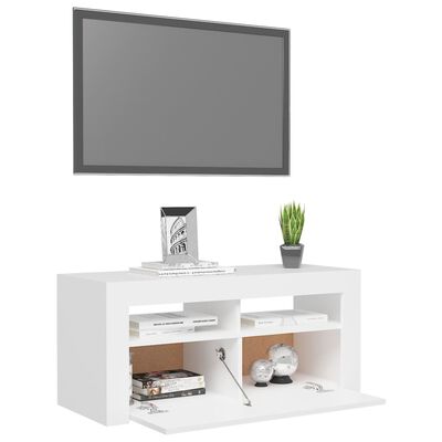 vidaXL TV-benk med LED-lys hvit 90x35x40 cm