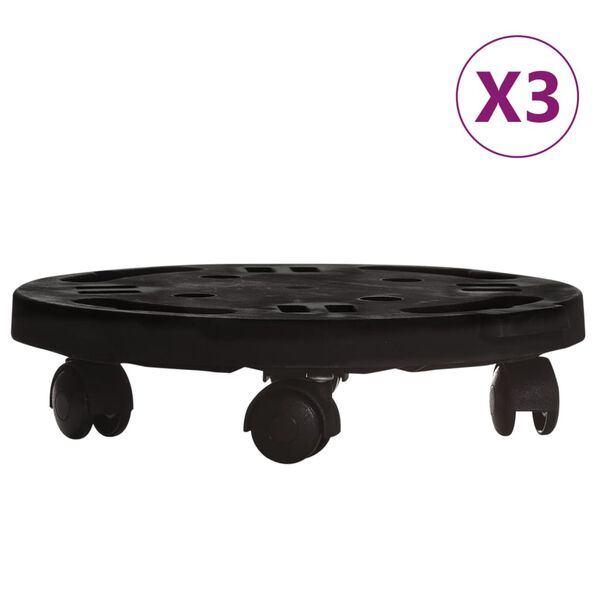 vidaXL Plantetralle med hjul 3 stk diameter 30 cm svart 170 kg