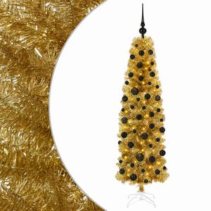 vidaXL Kunstig slank juletre med kuler 180 cm 300 LED-lys Varmhvit
