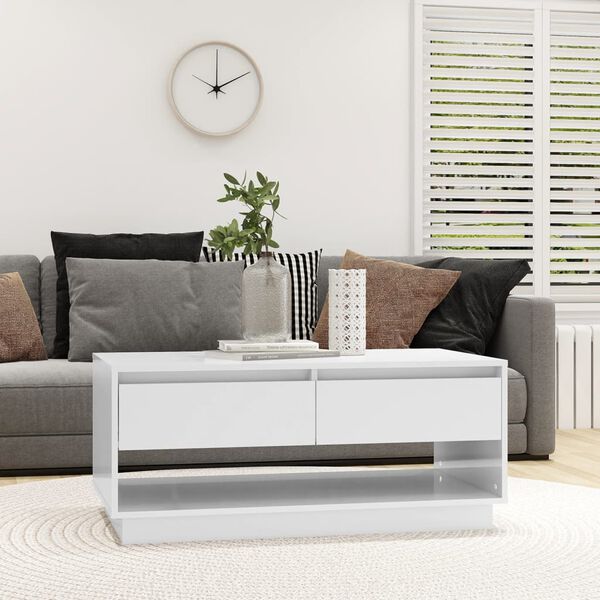 vidaXL Salongbord høyglas hvit 102,5x55x44 cm konstruert tre