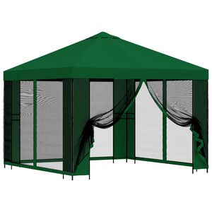 vidaXL Hagepaviljong med sidevegger 3 x 3 m Gr&oslash;nn Polyester og st&aring;l