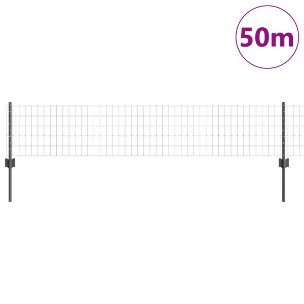 vidaXL Gjerde med stolpe Gr&aring; 0,4 x 50 m St&aring;l og PVC