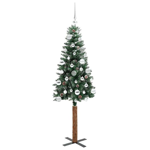 vidaXL Slim juletre Grønn og hvit 150 cm PVC og Massivt Furu tre