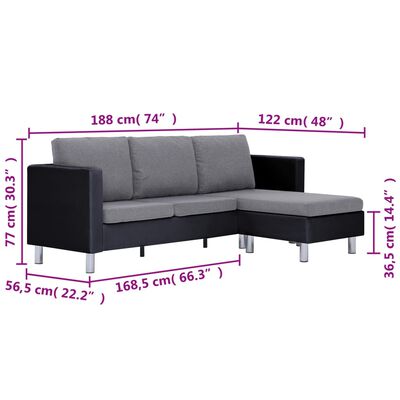 vidaXL 3-seters sofa med puter svart kunstskinn