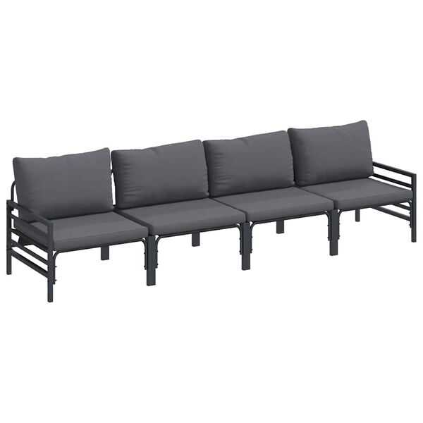 vidaXL Hagesofa Set med pute 4 pcs Svart St&aring;l