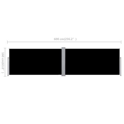 vidaXL Uttrekkbar sidemarkise svart 160x600 cm