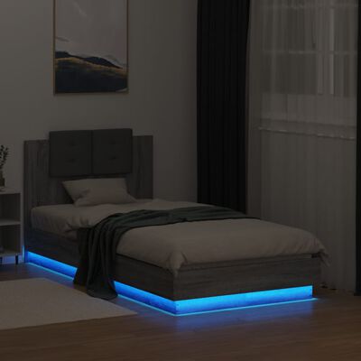 vidaXL Sengeramme med hodegavl og LED-lys grå sonoma 75x190 cm