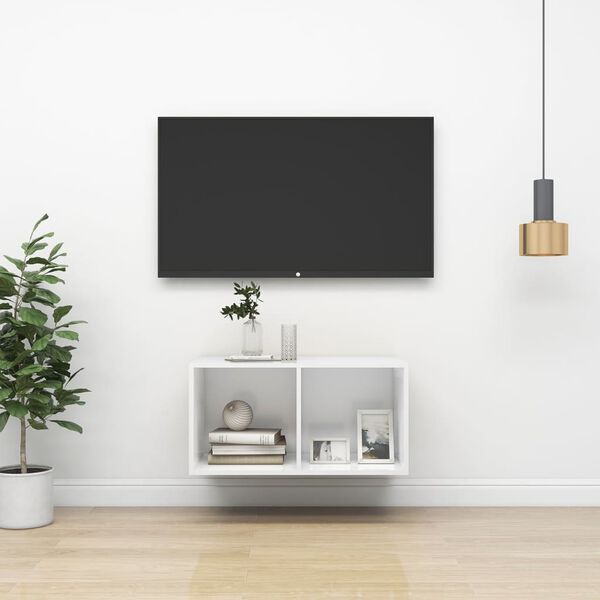 vidaXL Vegghengt TV-benk hvit 37x37x72 cm konstruert tre