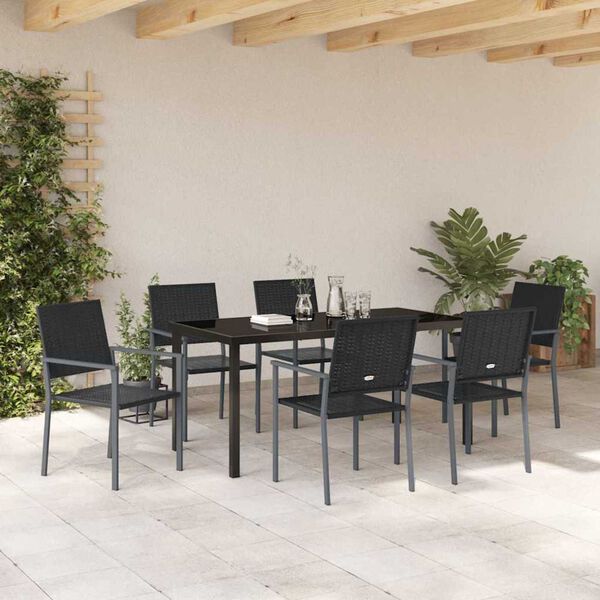 vidaXL Hage Spisegruppe 7 pcs Svart PE Rattan