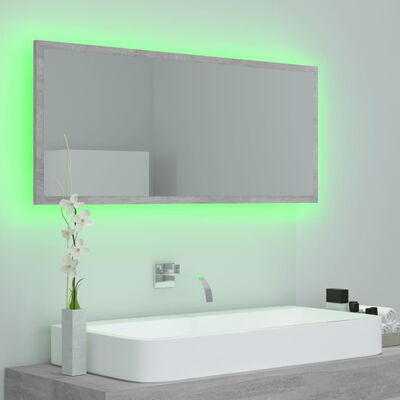 vidaXL LED-badespeil betonggrå 100x8,5x37 cm akryl