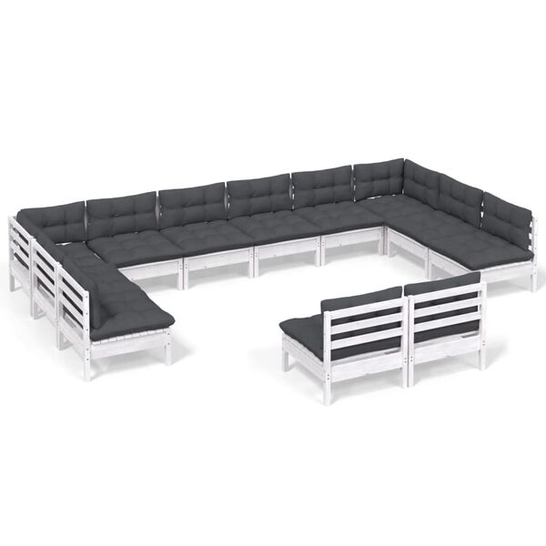 vidaXL Hagesofagruppe med puter 12 deler heltre furu