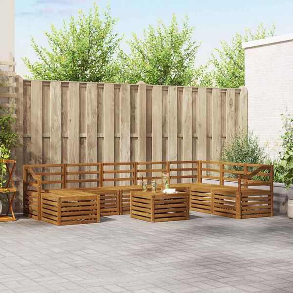 vidaXL Seksjonssofa Sett 9 pcs Naturlig Solid akasietre