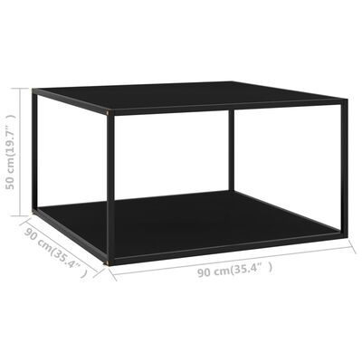 vidaXL Salongbord svart med svart glass 90x90x50 cm