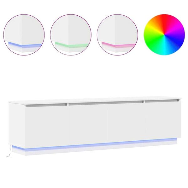 vidaXL TV-stativ med LED Hvit 180 x 38 x 49 cm Konstruert tre