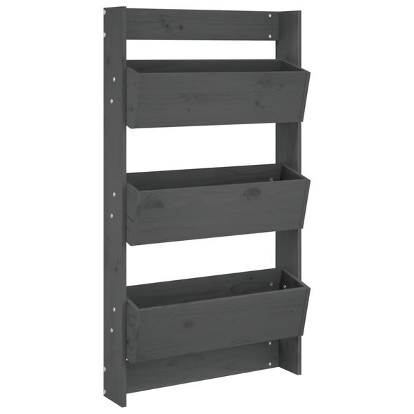 vidaXL Vegghengt plantekasse 3 etasjer 60x18,5x110 cm gr&aring; heltre furu