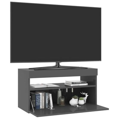 vidaXL TV-benk med LED-lys høyglans grå 75x35x40 cm