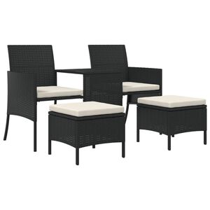 vidaXL Hagesofa 2-seters med bord og krakker svart polyrotting
