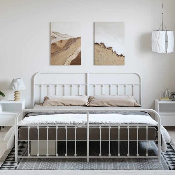 vidaXL Sengeramme i metall med hode- og fotgavl hvit 193x203 cm