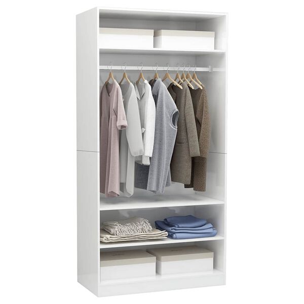 vidaXL Garderobe h&oslash;yglans hvit 100x50x200 cm konstruert tre