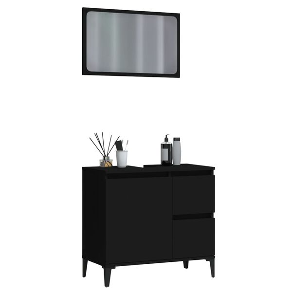 vidaXL Baderomsskapsett 2 deler svart konstruert tre