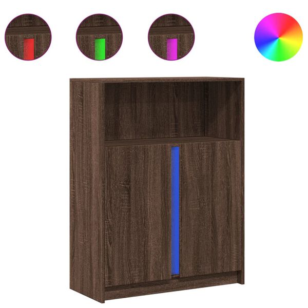 vidaXL Skjenk med LED brun eik 77x34x100 cm konstruert tre