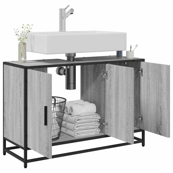 vidaXL Servantskap gr&aring; sonoma 90x33x60 cm konstruert tre