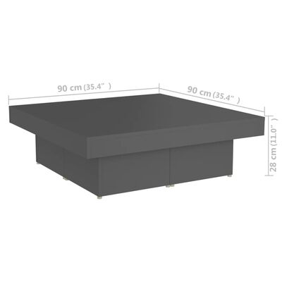 vidaXL Salongbord grå 90x90x28 cm sponplate