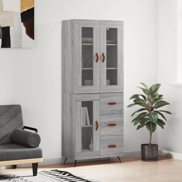 vidaXL Highboard gr&aring; sonoma 69,5x34x180 cm konstruert tre