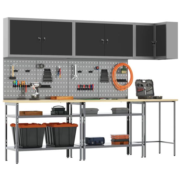 vidaXL Sett med arbeidskabinetter med hylle 10 pcs Svart og Gr&aring;