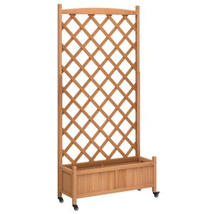 vidaXL Plantekasse med espalier og hjul brun heltre gran