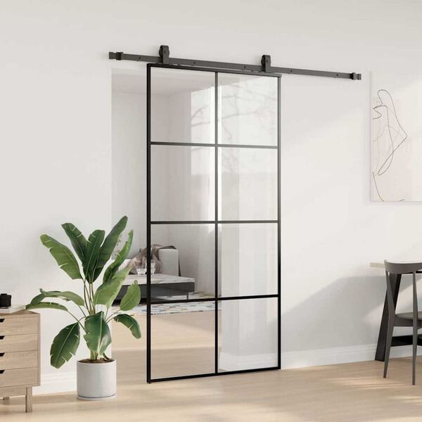 vidaXL Skyved&oslash;r med monteringssett svart 102,5x205 cm ESG-glass