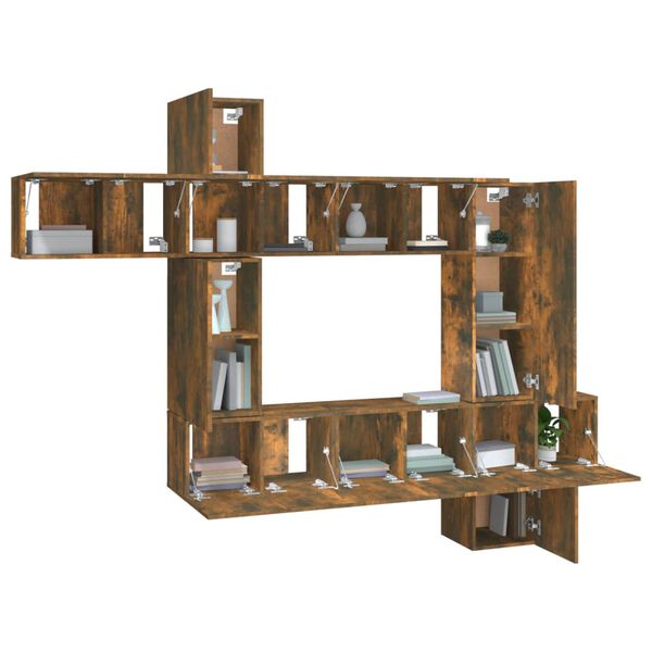 vidaXL TV-skapsett 10 deler r&oslash;kt eik konstruert tre