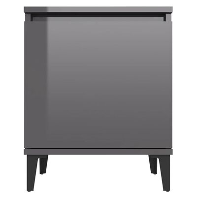 vidaXL Nattbord med metallben høyglans grå 40x30x50 cm