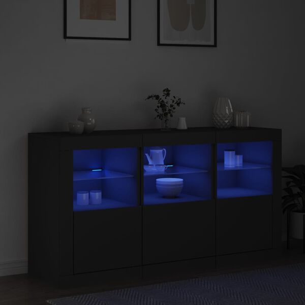 vidaXL Skjenk med LED-lys svart 123x37x67 cm