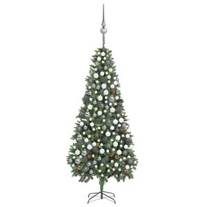vidaXL Forh&aring;ndsbelyst kunstig juletre med kulesett og kongler 210 cm