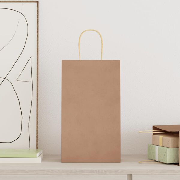 vidaXL Papirposer 250 stk med h&aring;ndtak brun 21x11x36 cm