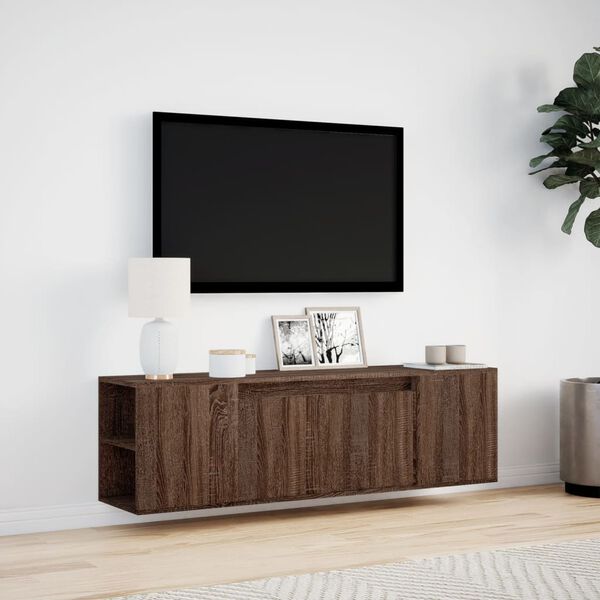 vidaXL Vegghengt TV-benk med LED brun eik 135x31x39,5 cm