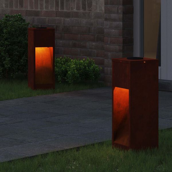 vidaXL Solcelle LED Stibelys 2 pcs Bronse Cortenst&aring;l